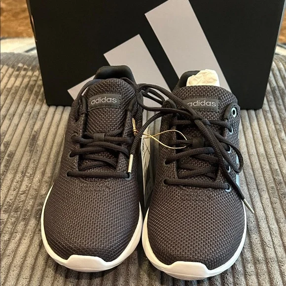 adidas Women’s Black Mesh Athletic Sneakers with Gray Stripes - Picture 2 of 7